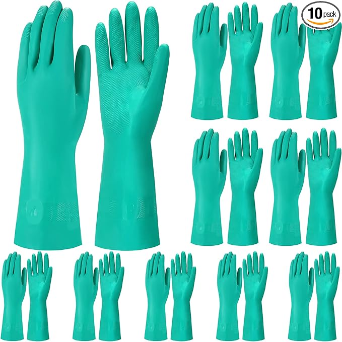 10 Pairs Chemical Resistant Gloves Heavy Duty Thick Nitrile Gloves Bulk for Cleaning, Resist Household Acid, Alkali and Oil (X-Large)