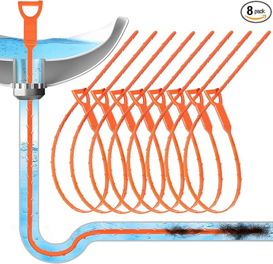 Forlivese 25 Inch Drain Snake,Drain Clog Remover,Sink Snake for Sewer Kitchen Sink Bathroom Tub Toilet Clogged Drains Relief Cleaning Tool 8 Pack