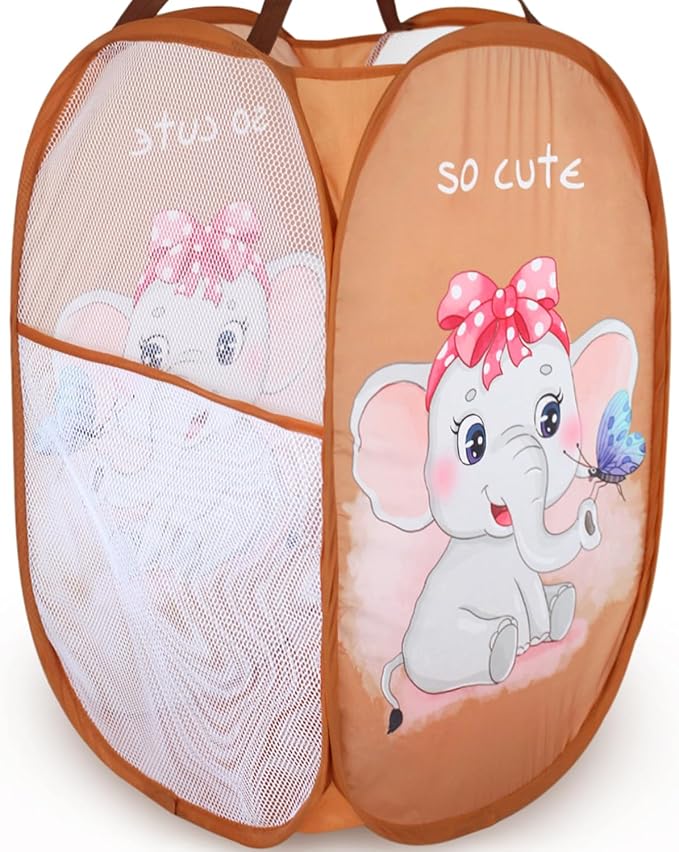 Cute Foldable Laundry Toys Tidy Clothes Socks Basket Storage Bag (Khaki Elephant)