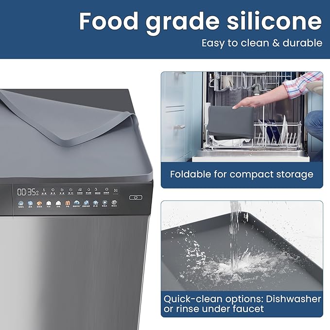 27"X27" Under Washing Machine Drain Pan Silicone Mat with 0.8“ Raised Edge - Washing Machine Tray , Non-Slip Trays for under Washer and Dryer , Washer Tray for Floor Protection ,Washer Drip Pan (Gray)