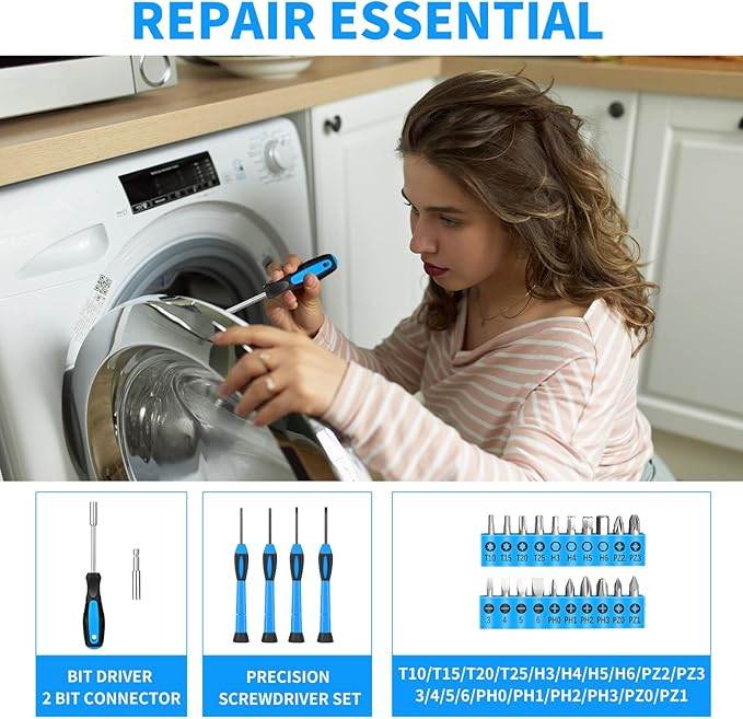 39 Piece Basic Home Tool Set Household Tool kit for Home General Repair Small Hand Tool Kit in Toolbox Storage Case for Home Garage Office College Dormitory Use, Blue