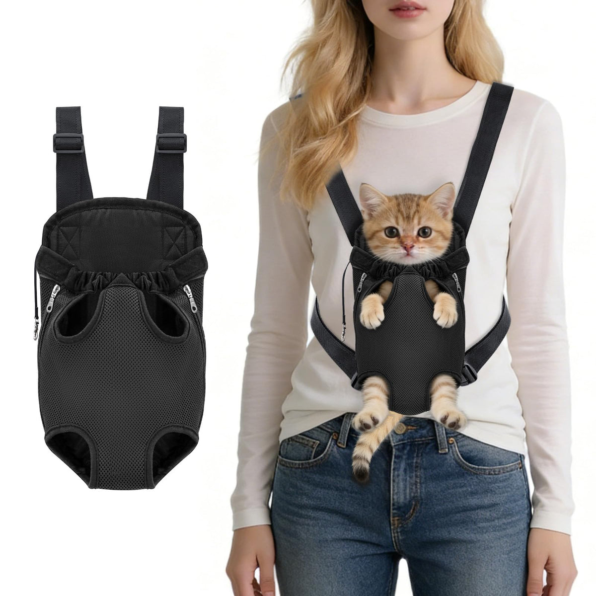 Black Portable Pet Carrier Backpack, Adjustable Dog Carrier - Image 1