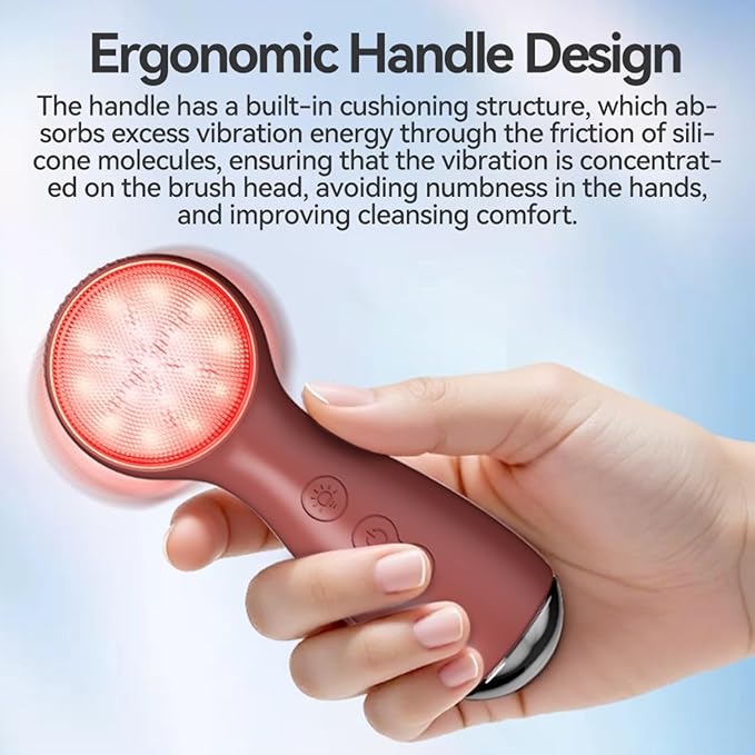 Facial Cleansing Brush Electric, Silicone Heated Face Scrubber with 7 LED Lights, Rechargeable Vibration Exfoliating Cleanser for Deep Cleaning & Gentle Massage, Skin Care Tool, Ideal Gift (Purple)