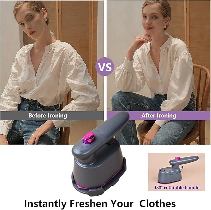 Mini Travel Steamer Iron for Clothes, 2-in-1 Dry & Steam Iron, Fast Heat Portable Garment Steamer, Flat & Vertical Ironing, Precision Tip, Lightweight Compact for Travel & Dorm (Premium Matte Gray)