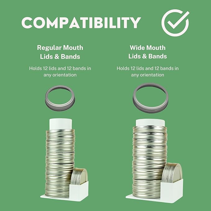 Mason Jar Lid Organizer & Holder | Storage Rack for Canning Jar Lids and Rings | Vertical Stacking Kitchen Organization | Compatible with Regular and Wide Mouth | Holds 20 Lids & 20 Rings (2 Pack)