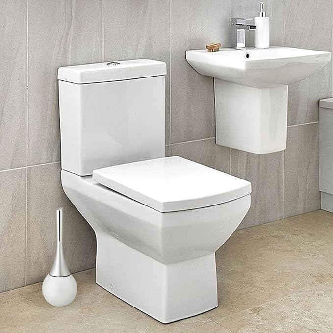 Toilet Brush and Holder Set, Stainless Steel Bathroom Bowl Brush Kit for and Scrubbing Bathroom Floors (White Base)