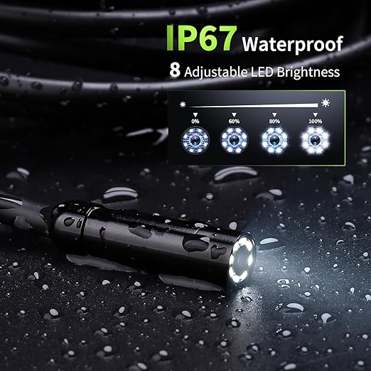 Endoscope Camera with Light, 4.3" Inspection Camera, 1920P HD Borescope with 8 LED Lights, IP67 Waterproof Snake Sewer Tools, 32.4ft Semi-Rigid Drain Endoscope Cool Gadget (Green）