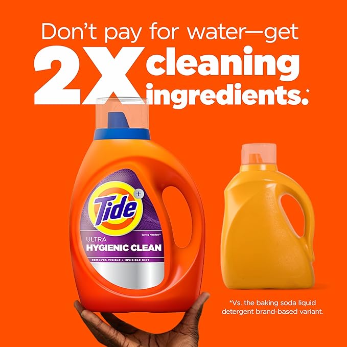 Tide Ultra Hygienic Clean Liquid Laundry Detergent, Spring Meadow Scent, 84 fl oz, 59 Loads, Removes visible and invisible dirt, Laundry Detergent Liquid