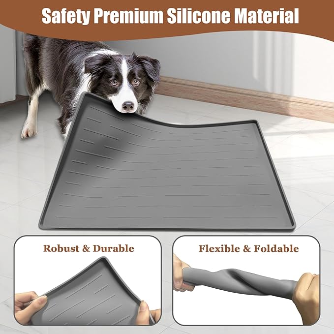 18"x12" Dog Food Mat, Silicone Dog and Cat Mats for Food and Water Bowls, Waterproof Raised Edge Pet Feeding Mat for Contain Spills Protects Floors, Multiple Colors & Sizes for Pets, Deep Green