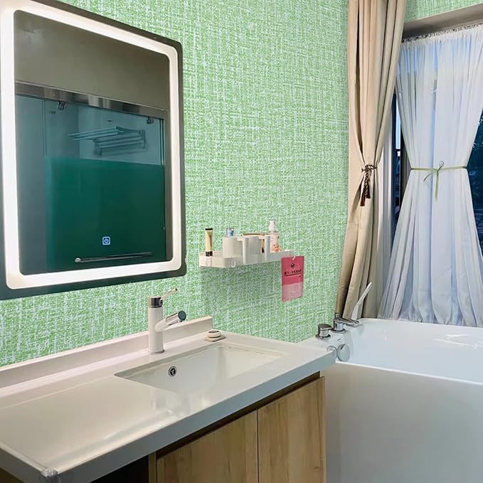 Peel and Stick Wallpaper Green Grass Cloth Wall Paper - 15.7 x 300 Inch Self Adhesive Wallpaper Peel and Stick, Easy to Paste Wall Contact Paper for Stand Liner, Table and Door Makeover Decor