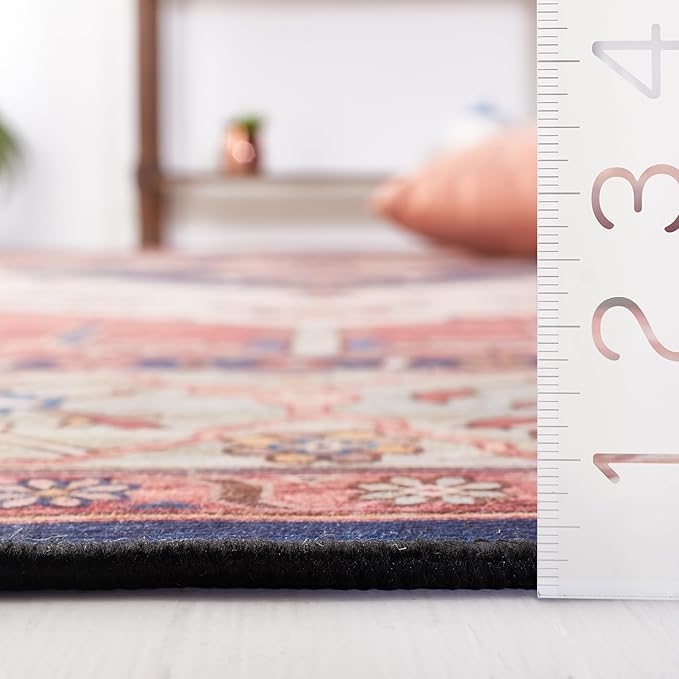 SAFAVIEH Washable Rug Tucson Collection - 10' x 14', Rust & Blue, Slip Resistant & Easy to Clean, Ideal for Living Room, Bedroom, Dining Space (TSN153P)