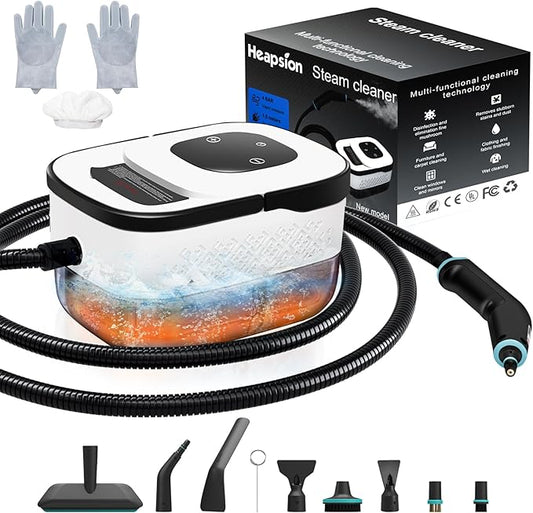 Heapsion Steam Cleaner, Steamer for Cleaning with 15s Heat-Up, 6 Adjustable Levels, Large 1.32 Quarts Tank, Pressurized Handheld Steam Cleaner for Home, Dirt, Grease, Grout, Tile,Floor, Car, 12 pcs