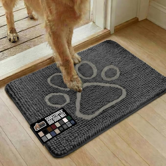 GORILLA GRIP SoakSTOPPER Dog Door Mat, Machine Washable Rug Absorbent Doormat Captures Moisture Mud Dirt, Quick Dry Soft Chenille Entryway Rugs Indoor Entrance Mats for Dog Paws, 24x17 Charcoal
