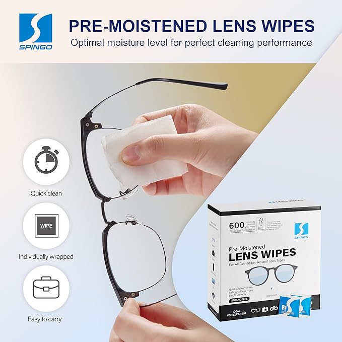 Lens Wipes for Eyeglasses, Pre-moistened Individually Wrapped Glasses Cleaner Wipes, Lens Cleaner Wipes for Sunglasses, Camera Lens, Goggles and Other Optical Lenses. (600 Count)