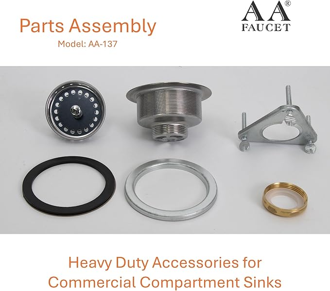 AA-137 3-1/2 Inch Stainless Steel Commercial Compartment Sink Drain Strainer Kit with Removable Strainer Basket Stopper and Brass Screw Nut