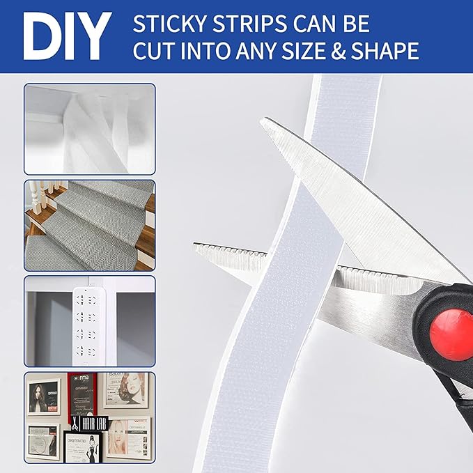 1 Inch x 82 Feet White Hook Loop Strips with Adhesive Heavy Duty, Multi-Purpose Double Sided Hook Loop Rolls, Picture Hanging Strips, Bulk Sticky Straps Wall Hanging Strips