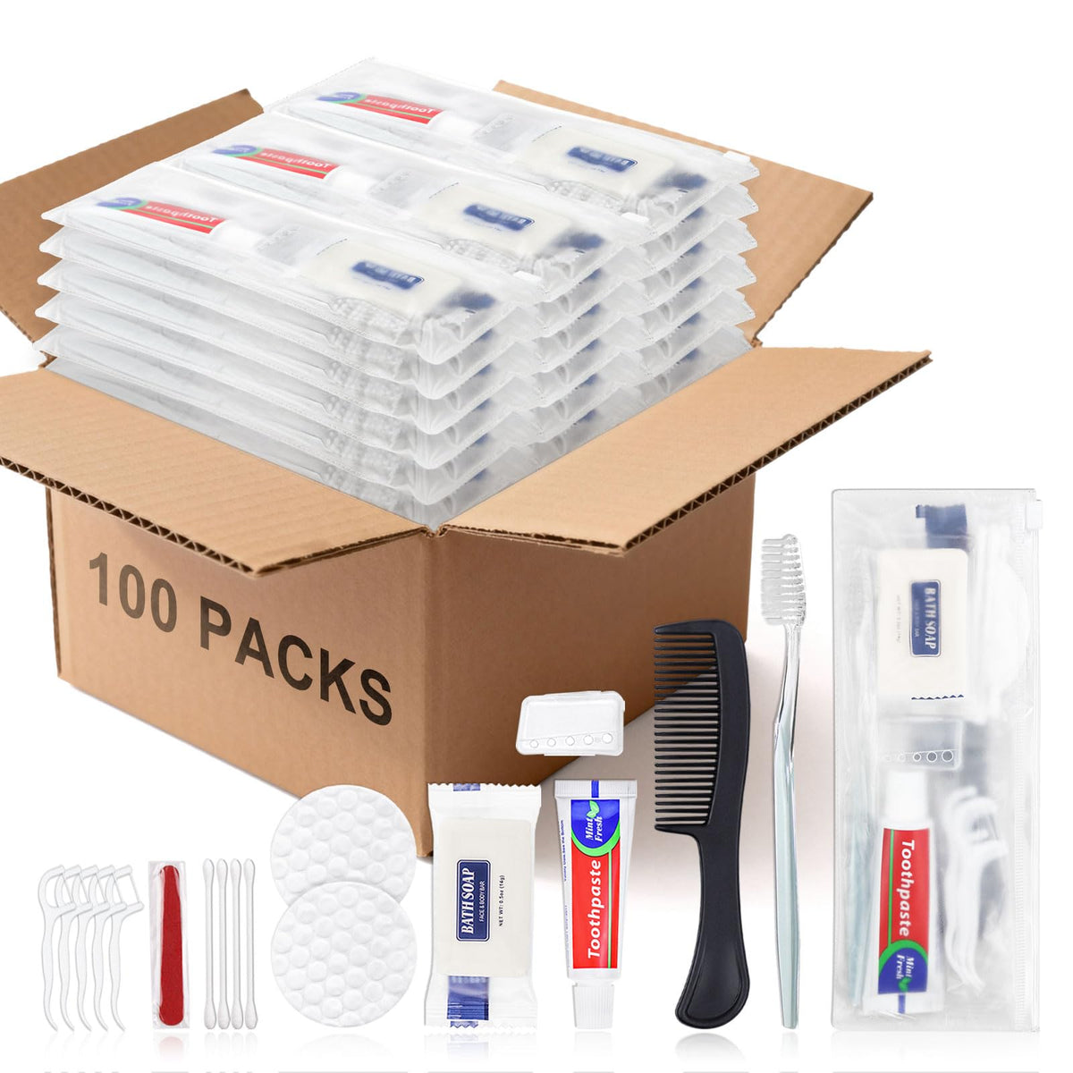 100 Sets Personal Hygiene Kit Bulk, Disposable Toothbrushes - Image 1
