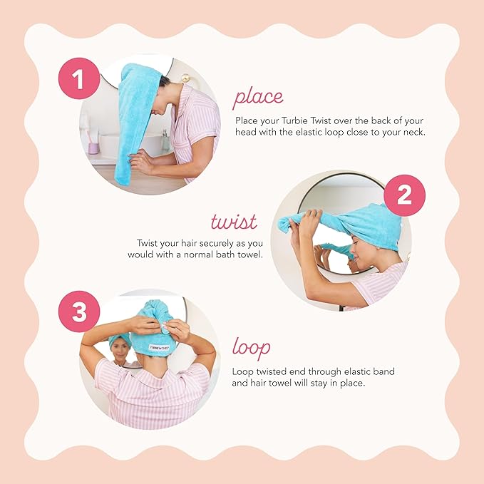 Turbie Twist 2-Pack Microfiber Hair Towel for Beauty, Travel, Gifting - Wrap Turban for Straight, Wavy & Curly Hair - Premium Personal Care - Kashmir & Frosted Mint