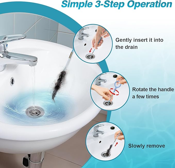 4 Pack Snake Drain Hair Removal Tool, Reusable Drain Snake Hair Drain Clog Remover Tool, 50 Inch Anti-break Steel Shower Drain Snake for Bathtub, Bathroom Sink Drain Unclog