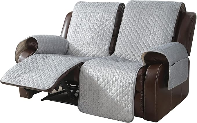 LUFEIJIASHI Non Slip Recliner Sofa Covers,Velvet Waterproof Recliner Couch Covers for 2 seat,Washable Reclining Couch Cover Furniture Protector for Dogs,Pets (Grey, 2 Seater)