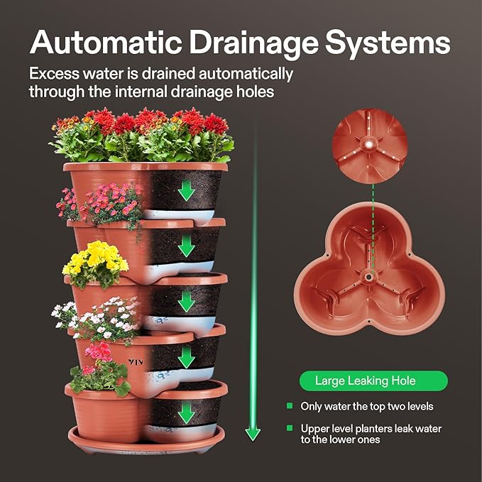 VIVOSUN 2-Pack 5 Tier Vertical Gardening Stackable Planter and 0.5Gal Handheld Garden Sprayer, 2L Pump Sprayer, 68 Oz Water Spray Bottle with Safety Valve, Adjustable Nozzle