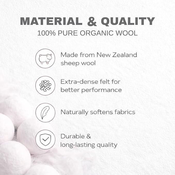 Wool Dryer Balls Organic Felt 6 Pack Laundry Fabric Softener, Extra Large Reusable Handmade Natural Sheep Wool Lint Wrinkle Free Anti Static Baby Safe (Cat)
