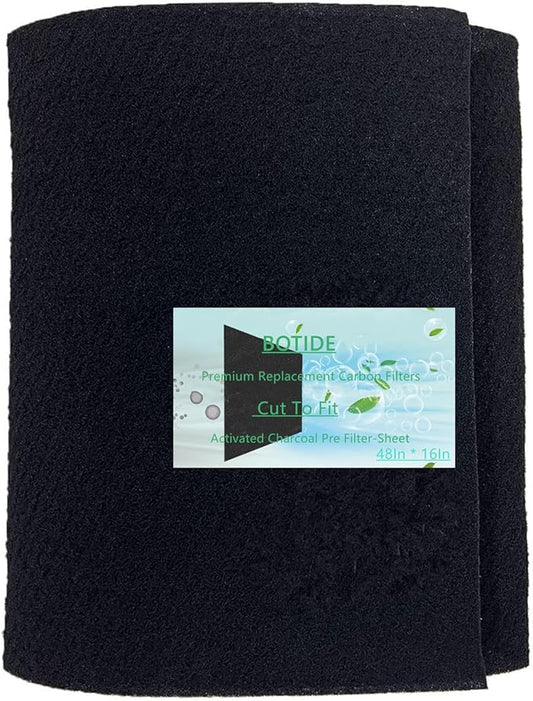 48 x 16 Inch Cut-to-Fit Activated Carbon Fabric Filter Sheet Charcoal Air Vent Filters Pad Black Range Hood Hepa AC Replacement Fabric Filter Sheet (1PCS, 48 x 16 x 0.125IN)