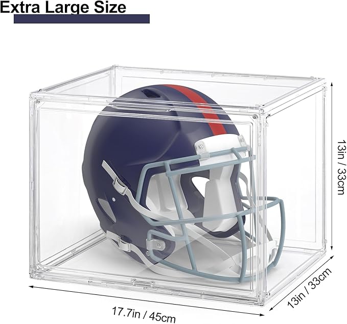 4 Pack XXX-Large Clear Display Case 17.7" x 13" x 13" Extra Large Display Organizer Box with Magnetic Door, Stackable Acrylic Storage Bin for Boots, Shoes, Collectibles, Bags, Figures