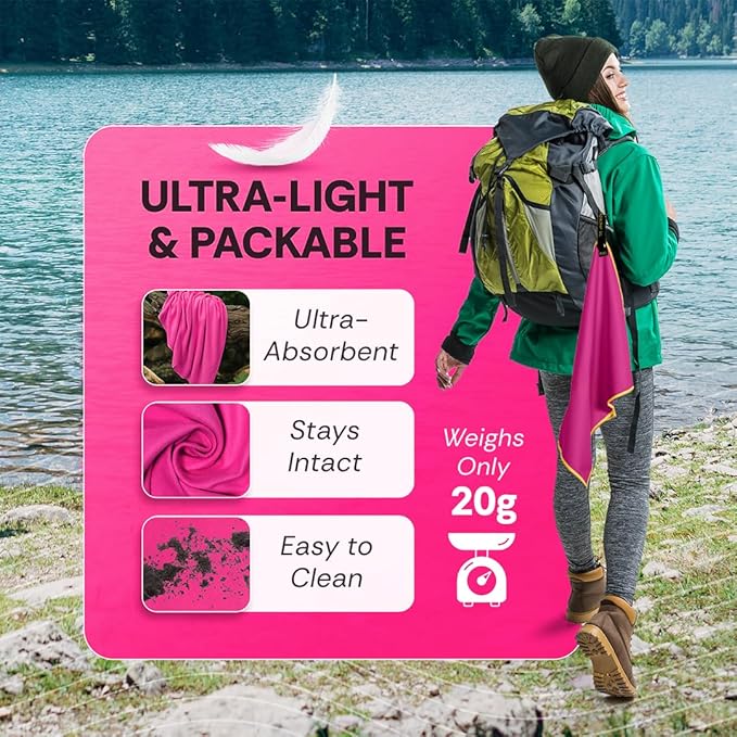 Elite Tail Magic -8 Pack - Lightweight Soft Compact Travel Towel | Quick Drying Backpacking Towel Ultralight with Loop Strap | Sport and Gym Microfiber Face Cloth Yoga | Small 12.5 x 9.9 inches
