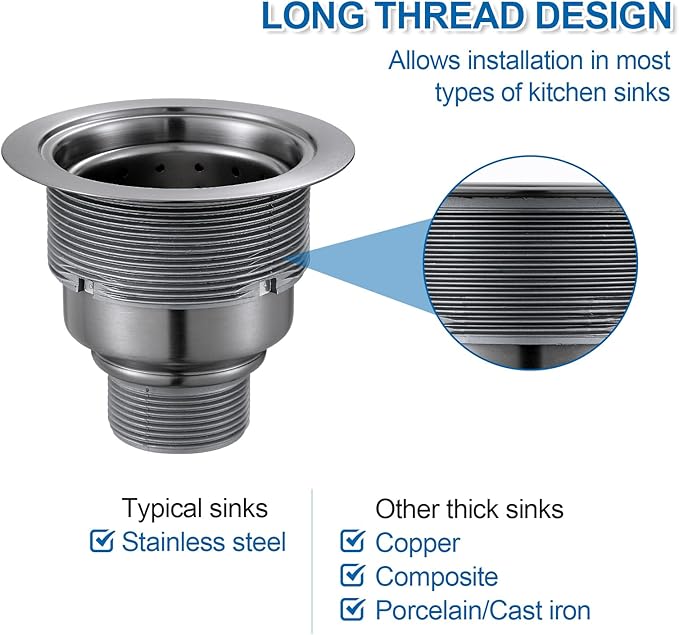 3-1/2-inch Kitchen Sink Drain, Stainless Steel Removable Deep Basket Strainer, Black Sink Drain with Tailpiece