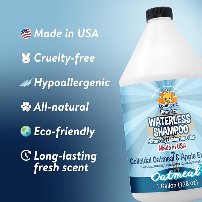 Bodhi Dog Waterless Shampoo - Natural Dry Shampoo for Dogs & Cats - Neutralizes Pet Odor - No Rinse Required - Made of Natural Extracts - Safe for Sensitive Skin - Oatmeal & Apple (1 Gallon)