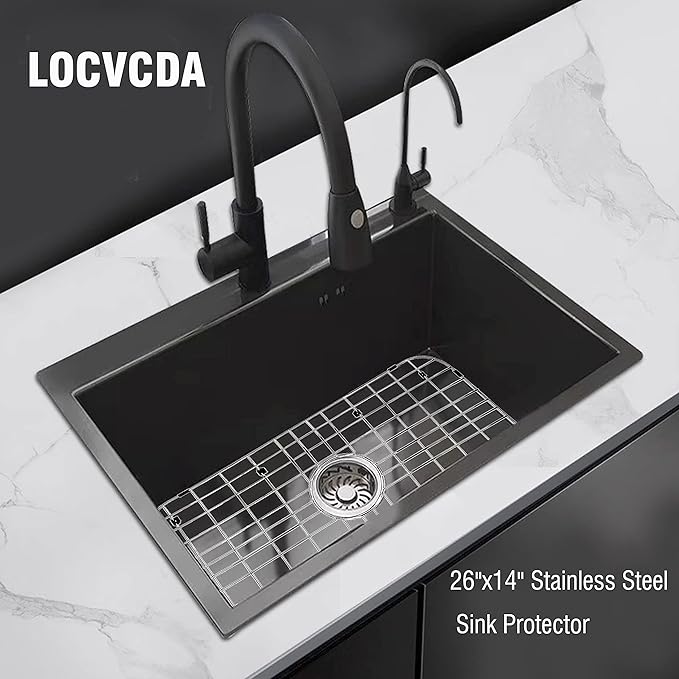 Kitchen Sink Grid 26" x 14", Sink Protectors for Kitchen Sink with Center Drain, Sink Bottom Grid, Stainless Steel Sink Protector, Sink Grate for Bottom of Kitchen Sink (26" x 14" - Center Drain)