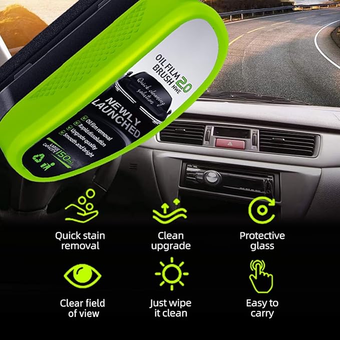 Automotive Oil Film Cleaning Brush, Clear Vision Glass Cleaner, Oil Film Cleaning Brush for Car Windows, Rain Fog and Dirt Removal, Windshield Cleaner Tool, Universal Glass Wipe Board (Green, 2PCS)