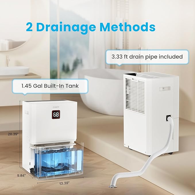 Candy 98 Pints Dehumidifier for Spaces up to 5000 Sq. Ft, Dehumidifier for Home, Basements and Large Rooms with Drain Hose and 1.45 Gallons Water Tank
