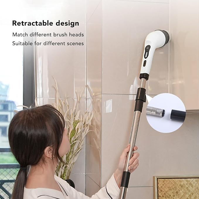 Electric Spin Scrubber Cordless Bathroom Scrubber with 6 Replaceable Brush Heads Adjustable Extension Handle Water Proof Shower Cleaner Brush for Bathtub Glass Car