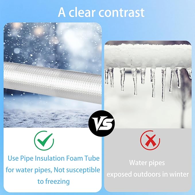 3/5 " ID Pipe Insulation Foam Tube Self Adhesive 16 " L Peel and Stick Pipe Insulation Foam Wrap Aluminum Foil Pipe Covers for Spigot, Winter Outside Pipes, Sprinkler 20 PC