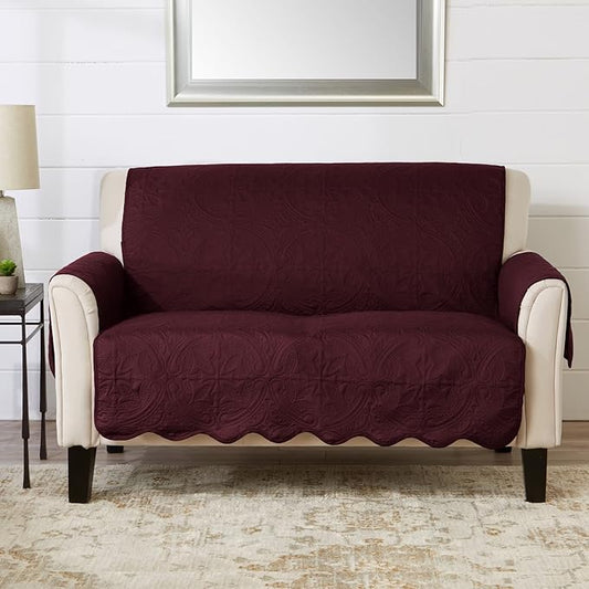 Great Bay Home Reversible Loveseat Cover - Washable Slipcover Furniture Protector with Elastic Straps - Couch Cover for Dogs, Kids, and Pets - Quilted & Stitched Detail (Loveseat, Wine/Light Grey)