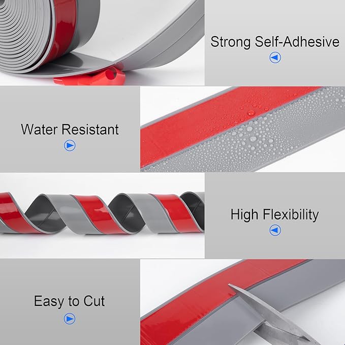 ToLanbbt Weather Stripping Silicone Door Seal Strip 2 in x 10 ft Door Draft Stopper Self Adhesive Door Draft Tape, Side & Bottom Gaps Insulation Strip for Glass Shower Door Sliding Door Window, Gray
