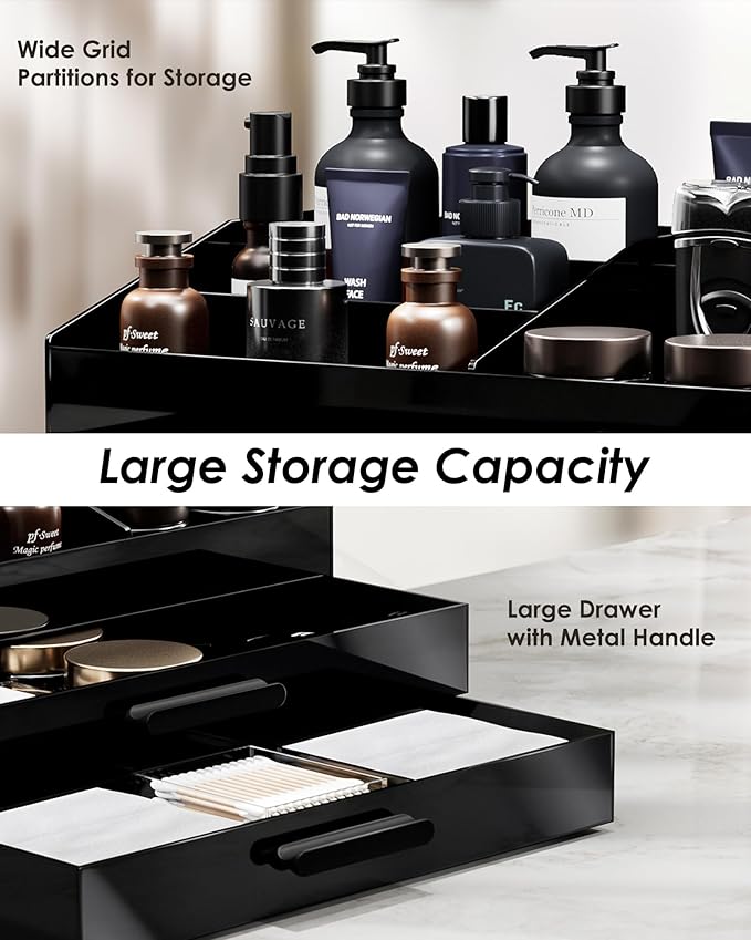 ProCase Cologne Organizer for Men with Drawer, Acrylic Perfume Holder & Bathroom Countertop Organizer for Men & Women, Dresser Vanity Storage for Cologne, Perfume and Skincare -2 Layer