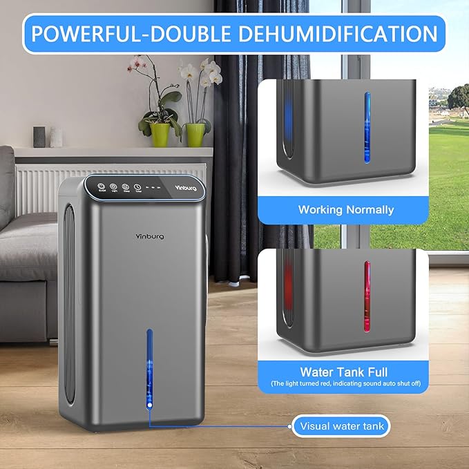 Dehumidifier for Basement (85 OZ, 800 sq ft) Quiet Dehumidifiers for Home, Auto Shut-Off, Sleep Mode, 3 Gear Timer(8H,16H,24H), Small Dehumidifier for Bedroom, Bathroom with Drain Hose (Shadow Silver)