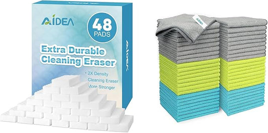 AIDEA Magic Sponges Cleaning Eraser and Microfiber Cleaning Cloths，Highly Absorbent Cleaning Towel
