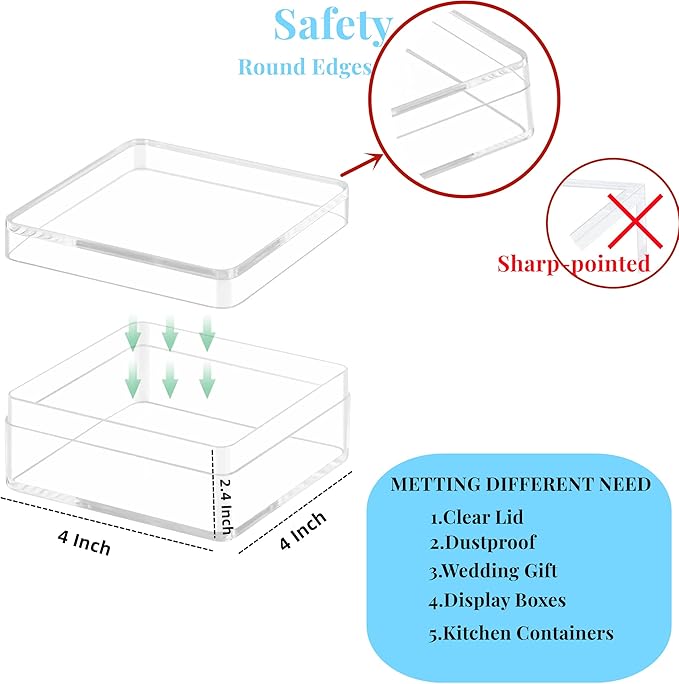 KissYou Acrylic Box Clear Display Boxes with Lids Small Plastic Square Cube Birthday Wedding Party Decoration Easter Candy Contanier
