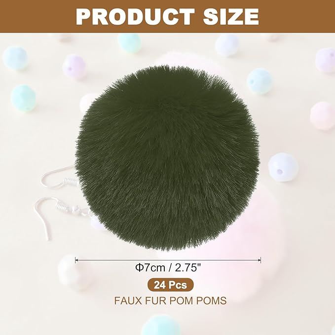 PATIKIL Faux Fur Pom Poms for Hats, 24 Pcs Fluffy Soft Fur Poms Balls with Elastic Loop for Keychain Knitting Hats DIY Scarves Gloves Bag Christmas, Dark Green