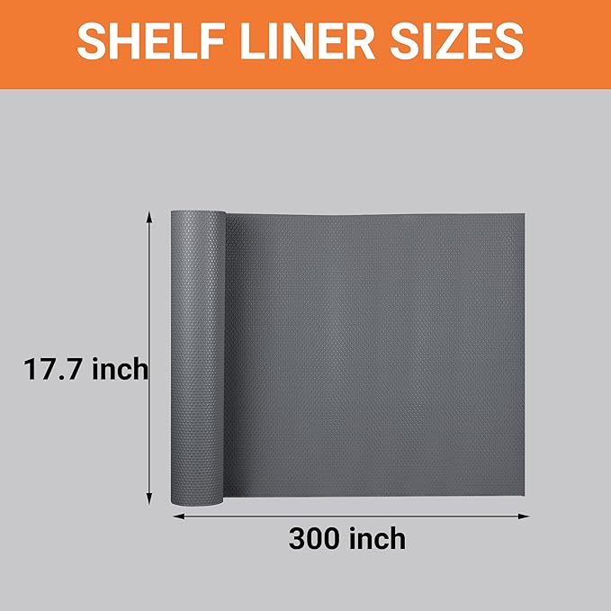 FLPMIX Waterproof Cabinet Shelf Liner: Non-Adhesive Drawer Liners Dark Grey - 17.7" × 300" Easy to Cut Pantry Shelving Liner for Cupboard