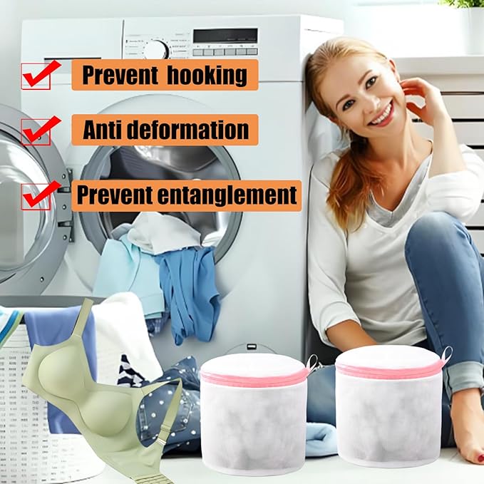 3 Pack Laundry Mesh Bags, Bra Wash Bag with Zips, Lingerie Bags for Laundry Washing Machine Underwear, Delicates, Socks(Pink)