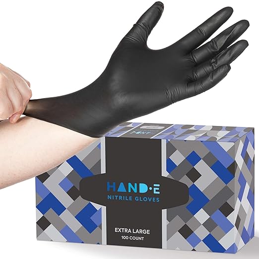 Hand-E Touch Black Nitrile Medical Gloves Disposable Small 100 Count - Latex Free, Extra Thick 5 Mil Surgical Medical Exam Gloves, Powder Free