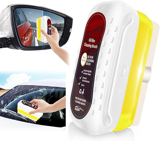 Automotive Oil Film Cleaning Brush with Reusable Foam Sprayer, Upgraded Antifog Glass Cleaning Board, Glass Oil Film Remover for Car Windows & Windshields, Versatile Car Glass Cleaner Brush (White)