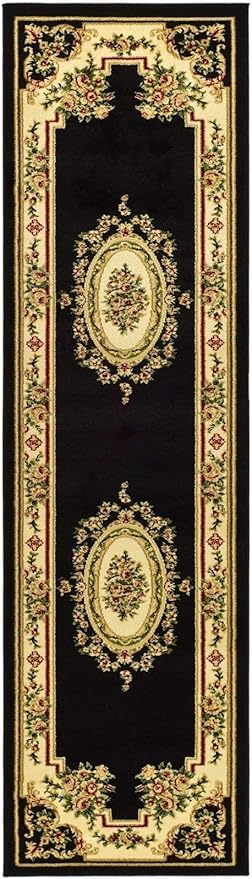 SAFAVIEH Lyndhurst Collection Runner Rug - 2'3" x 8', Black & Ivory, Traditional European Medallion Design, Non-Shedding & Easy Care, Ideal for High Traffic Areas in Living Room, Bedroom (LNH218A)