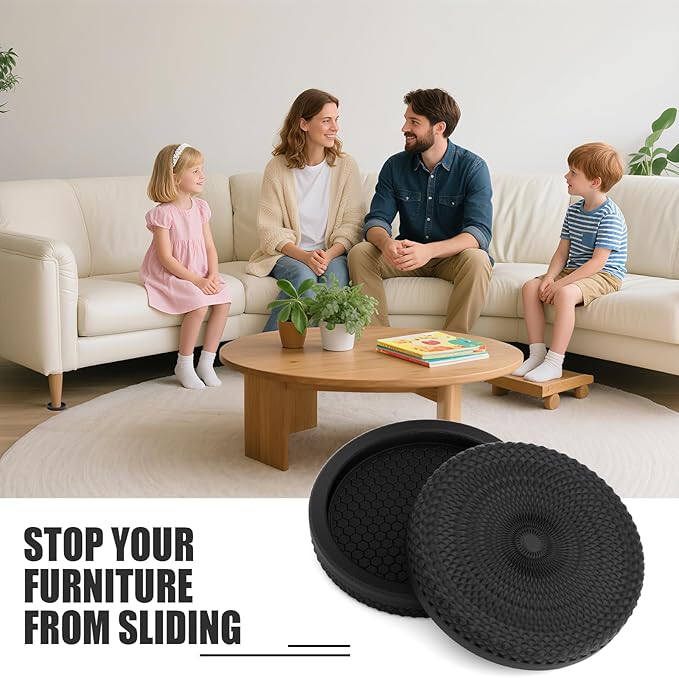 Ezprotekt Non Slip Furniture Pads, 4 Pcs 2" Anti Slip Rubber Caster Cups, No Slide Furniture Gripper, Anti Skid Furniture Coasters for Hardwood Floors, Furniture Stoppers to Prevent Sliding (Black)