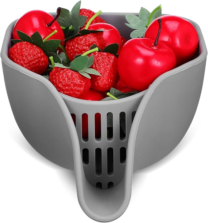 Kitchen Drainage Basket with Spout: Silicone Drain Basket for Food - Kitchen Essentials Drainage for Sink - Multifunctional Strainers and Colanders for Fruits Vegetables Pasta
